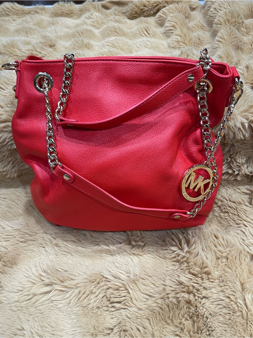 Michael Kors Red Chain-Handle Leather Tote